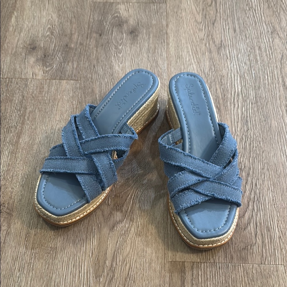 Stylish Blue Slip-On Wedge Sandals